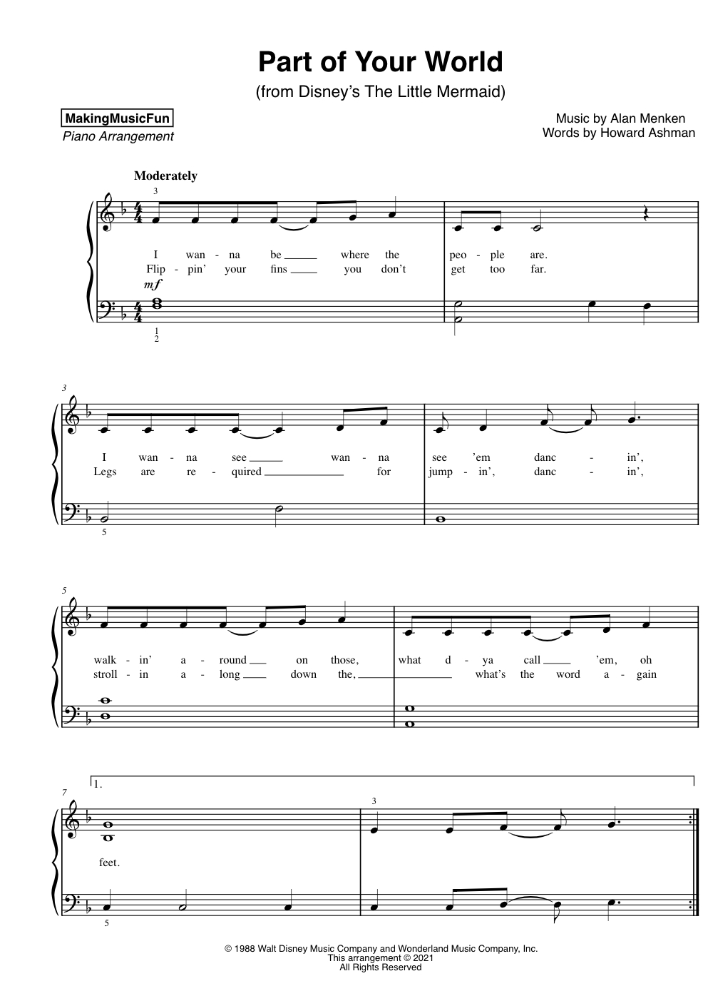 Part Of Your World – Easy Piano Sheet Music &amp;amp; Free Lesson For Kids intended for Free Piano Sheet Music Online Printable Popular Songs
