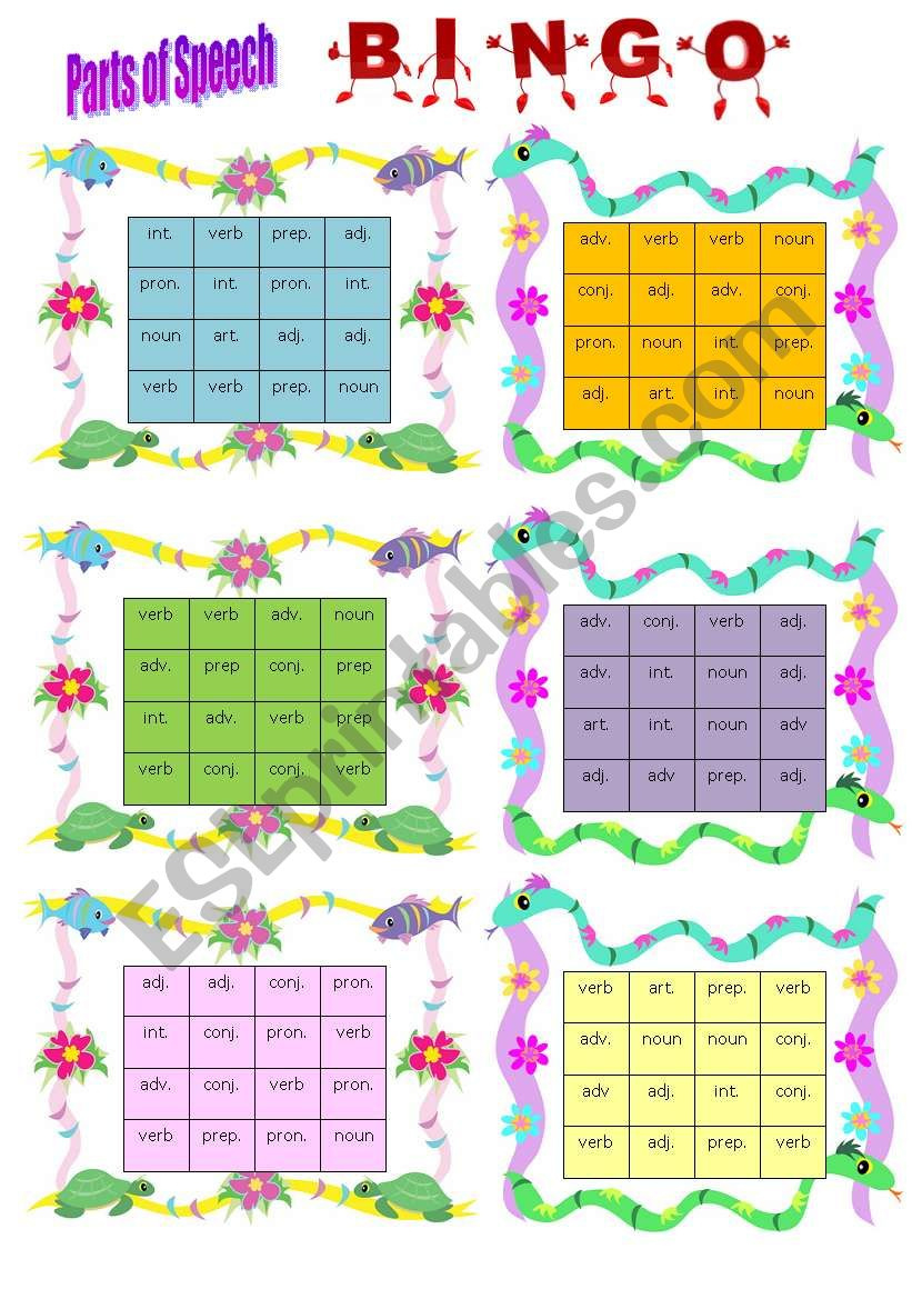 Parts Of Speech Bingo - Esl Worksheetwendyinhk within Free Printable Parts Of Speech Bingo