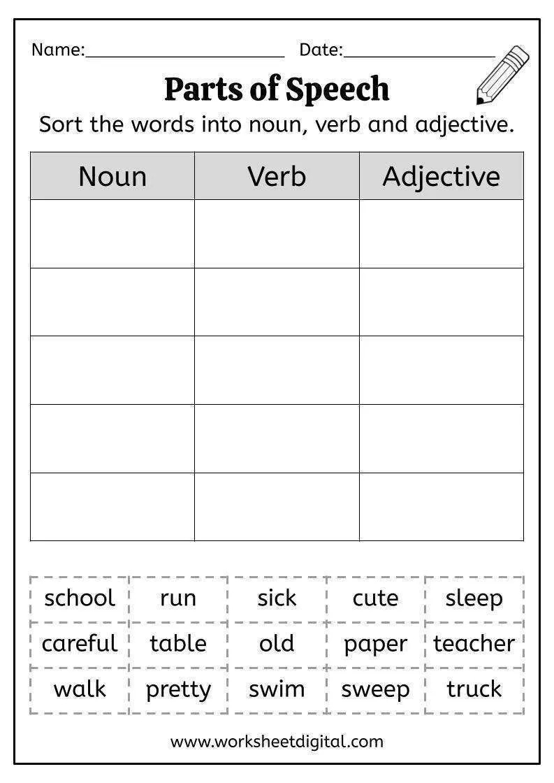 Parts Of Speech - Worksheet Digital - Worksheets Library for Free Printable Parts Of Speech Worksheets