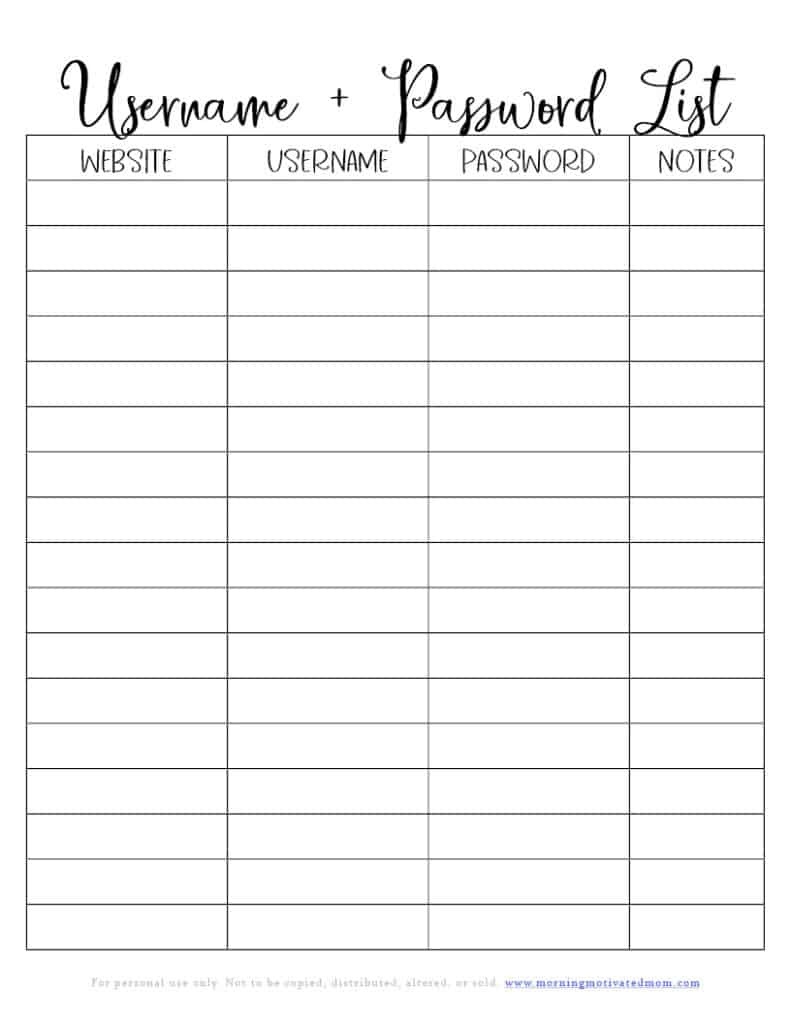 Password Keeper Printable – Morning Motivated Mom with regard to Free Printable Password Sheet