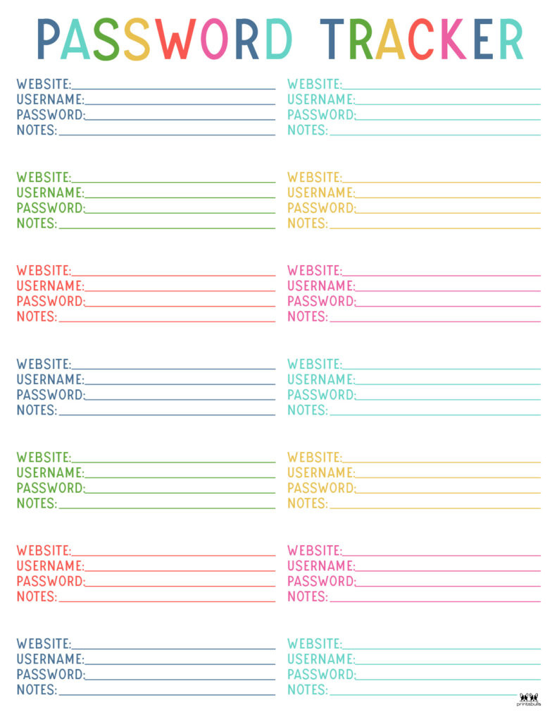 Password Logs & Trackers - 25 Free Printables | Printabulls intended for Free Printable Password List