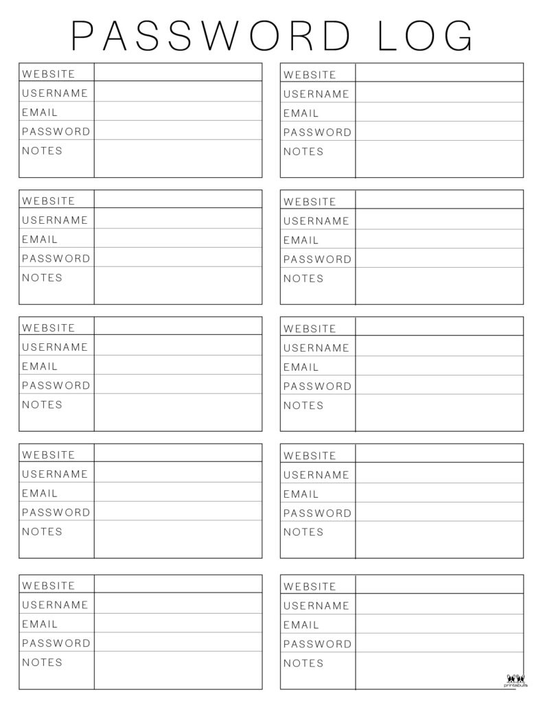 Password Logs &amp;amp; Trackers - 25 Free Printables | Printabulls with regard to Free Printable Password Organizer