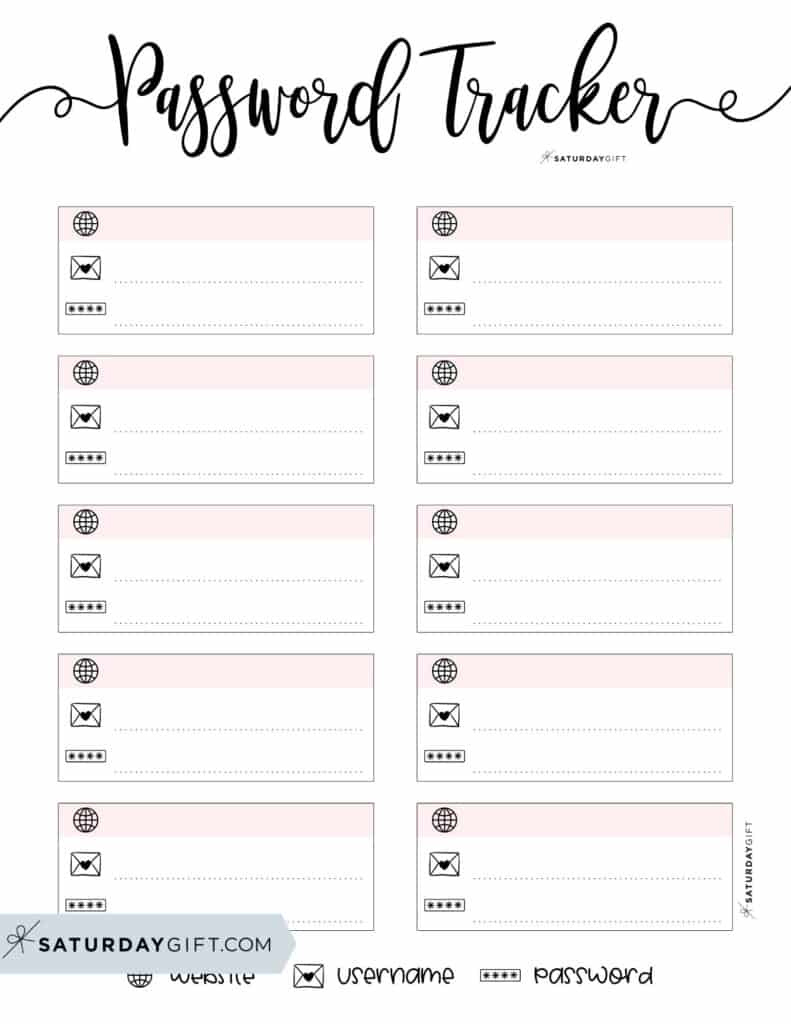 Password Tracker Printable - 15 Cute & Free Password Keepers throughout Free Printable Password List