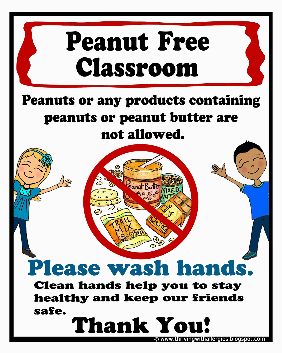Peanut Tree-Nut Free Classroom Poster with Printable Nut Free Signs