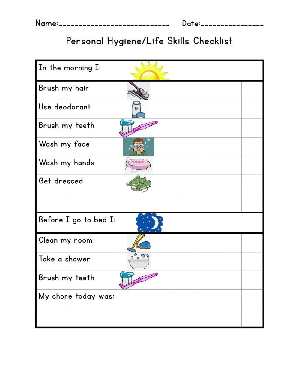Personal Hygiene-Life Skills Checklist Worksheet | Live Worksheets pertaining to Free Printable Personal Hygiene Worksheets