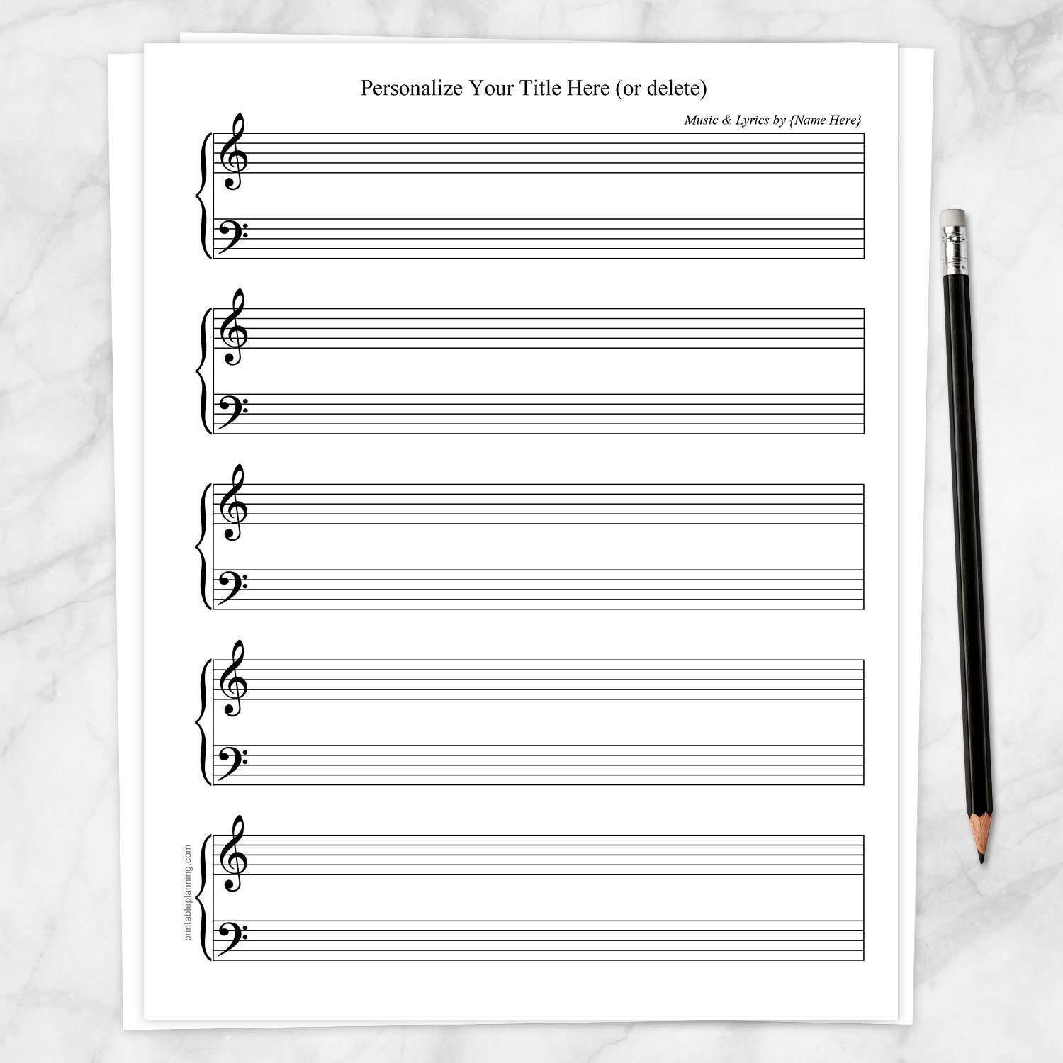 Personalized Blank Piano And Vocals Sheet Music - Printable inside Free Printable Music Sheets Pdf
