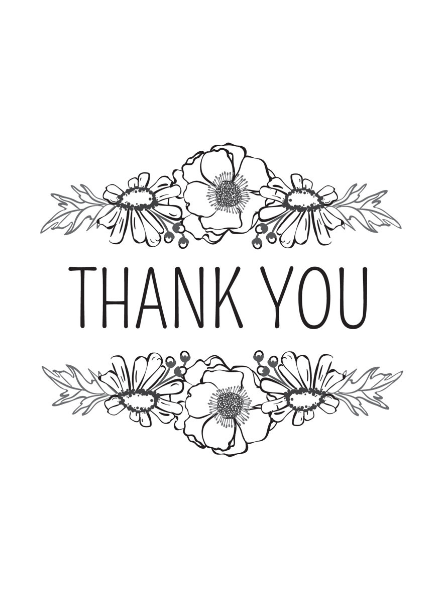 Photo Card Template: Thank You - Flowers - Black On White Template pertaining to Free Printable Thank You Cards Black And White