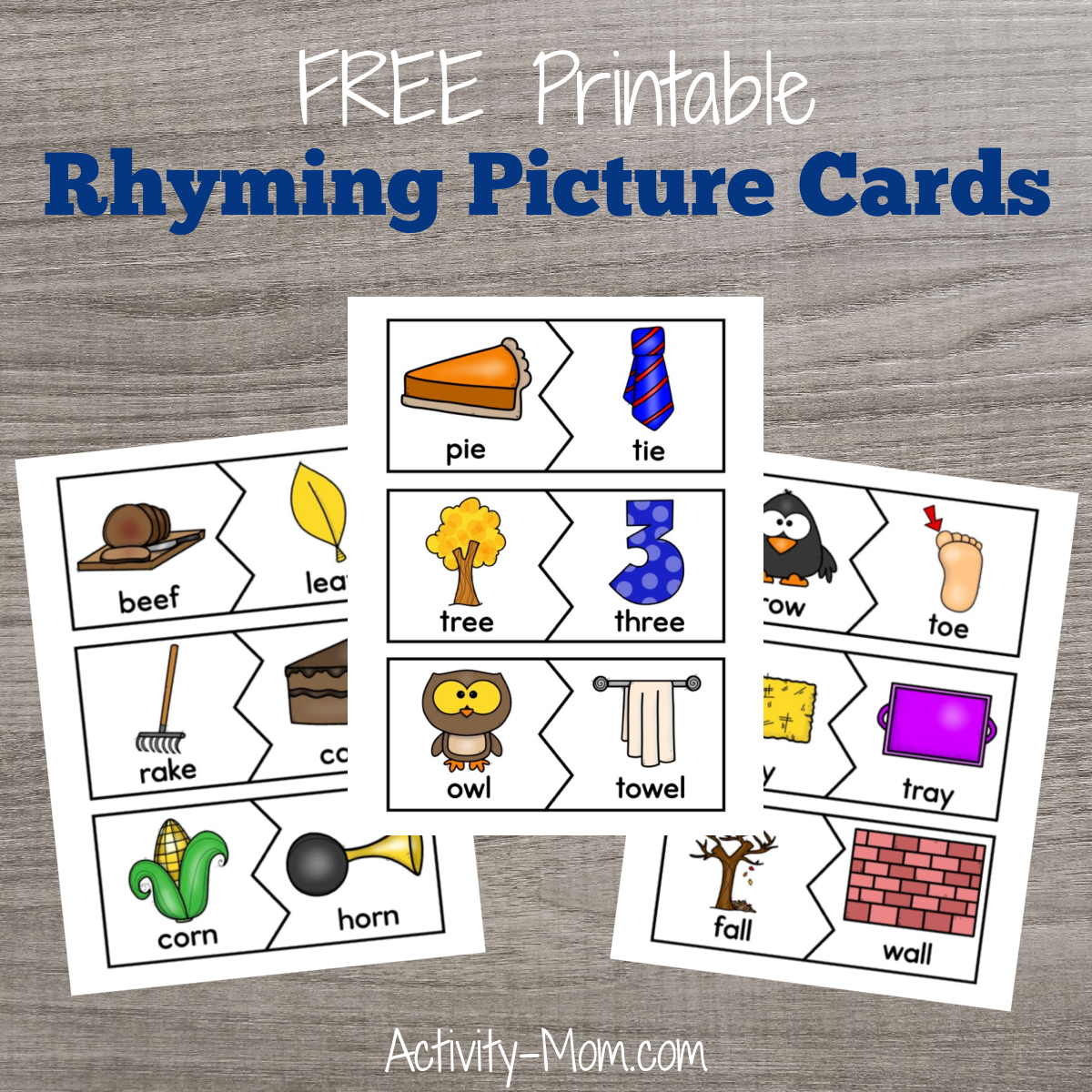 Picture Rhyming Cards (Free Printable) - The Activity Mom in Free Printable Rhyming Words Flash Cards