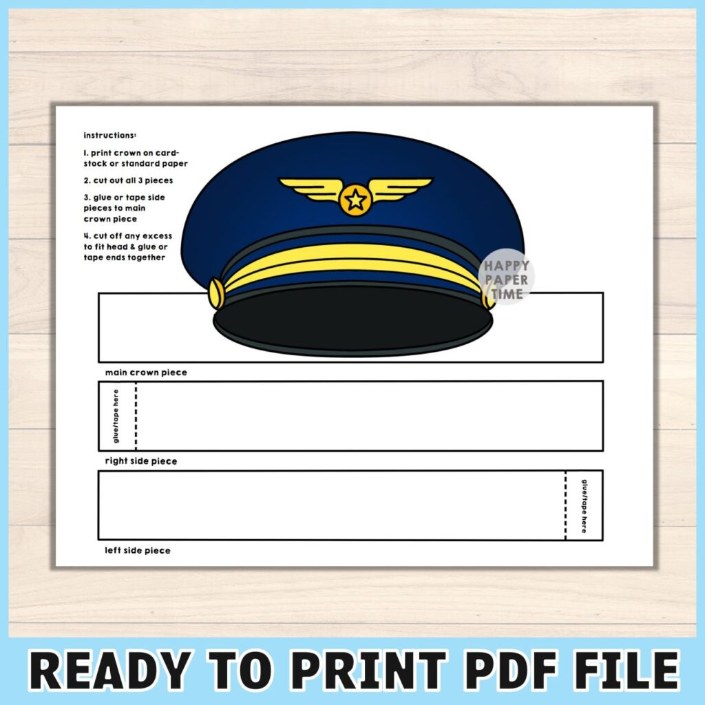 Pilot Cap Paper Crown (Colored) – Happy Paper Time intended for Free Printable Pilot Hat Template