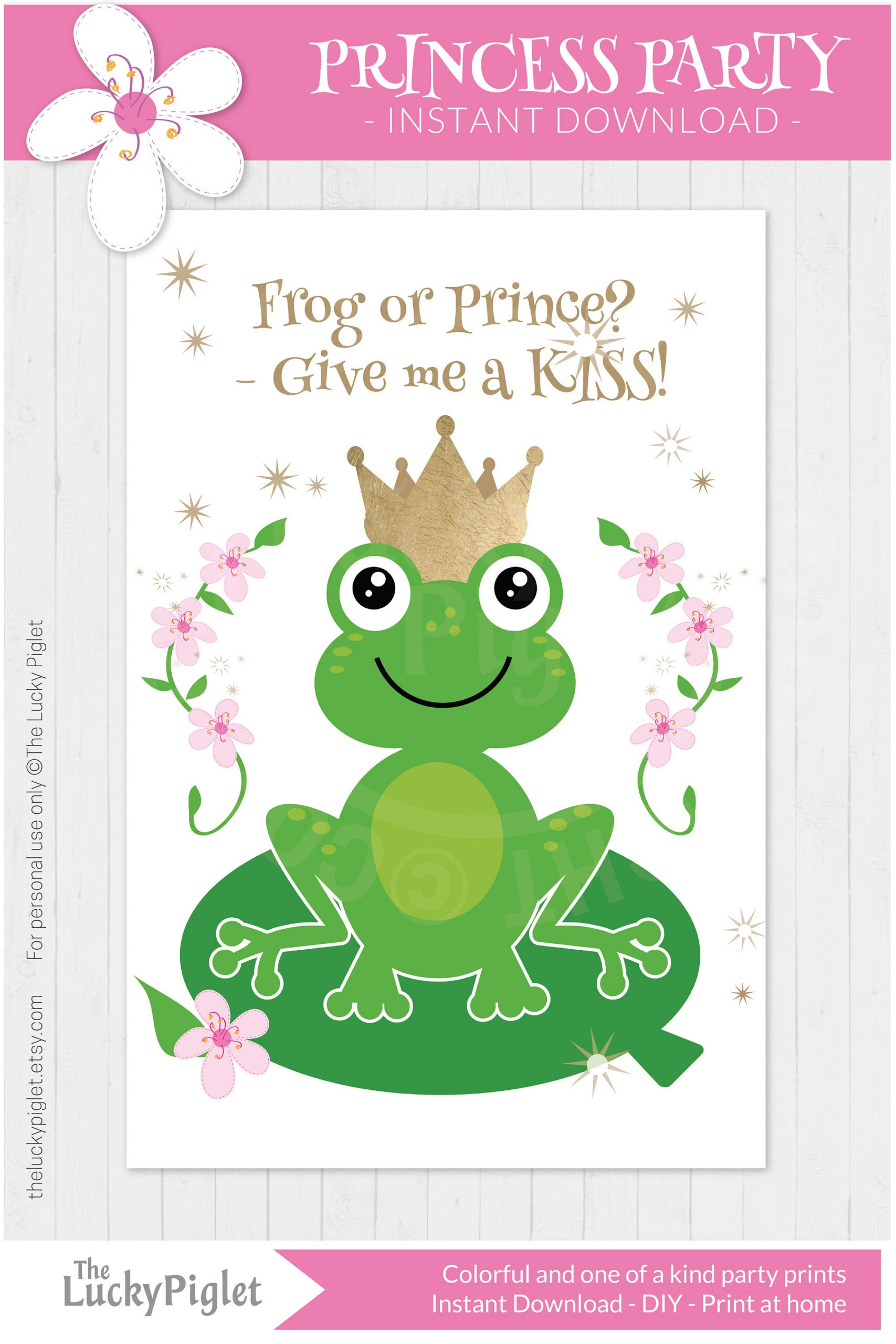 Pin The Kiss On The Frog Princess Birthday Party Game. Cute pertaining to Pin The Kiss On The Frog Free Printable