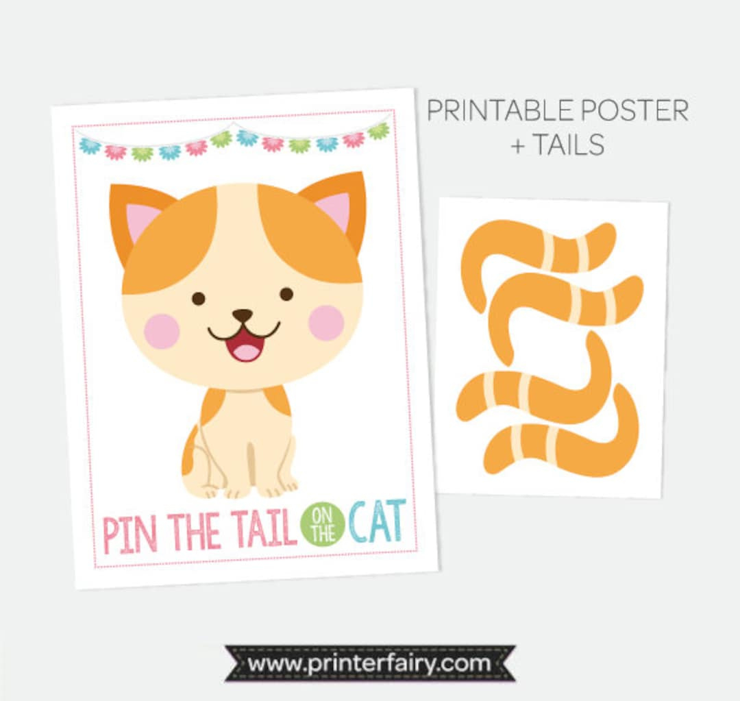 Pin The Tail On The Kitty, Pin The Tail Game, Printable Poster in Free Printable Pin The Tail On The Cat