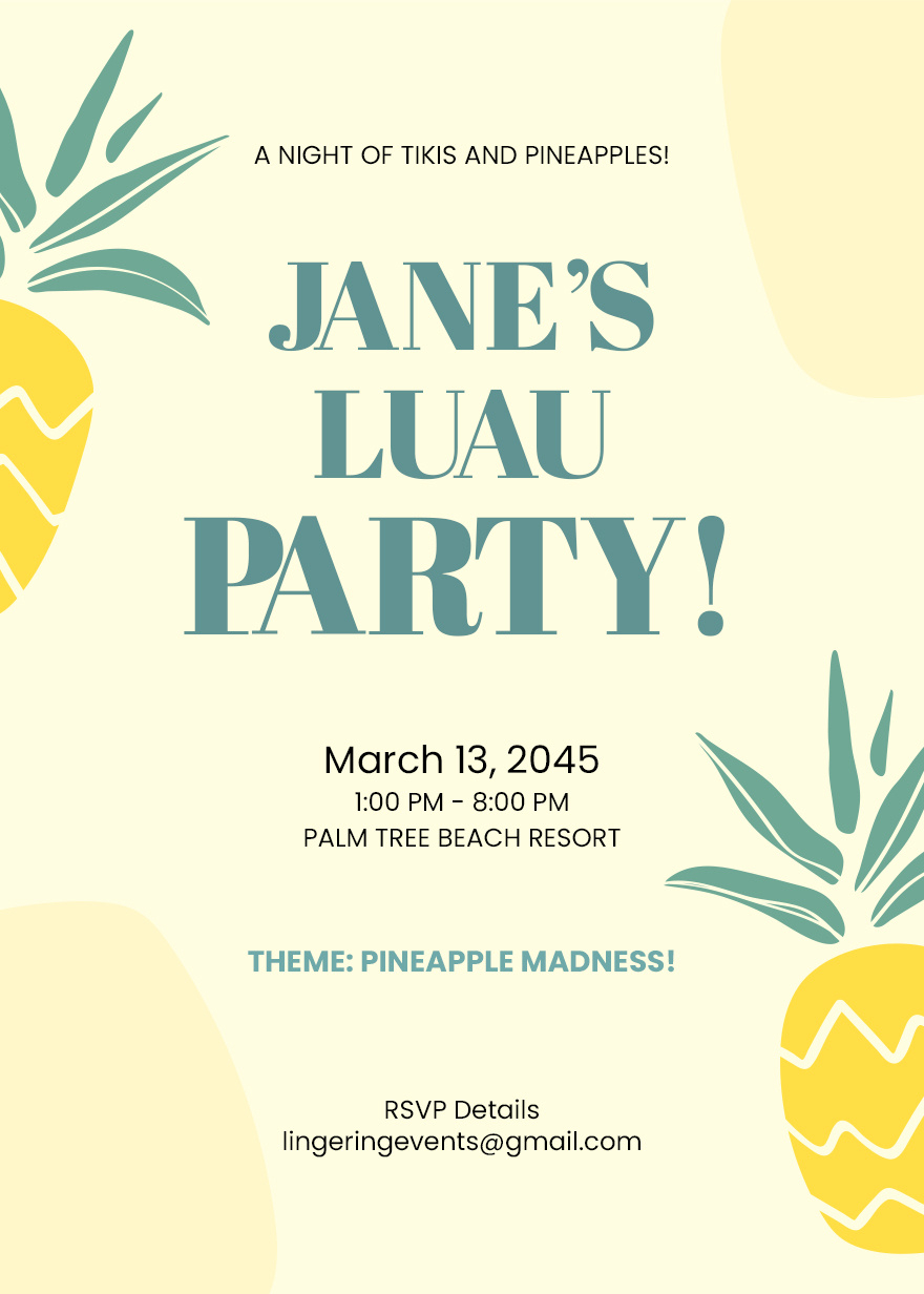 Pineapple Luau Birthday Invitation In Word, Illustrator, Psd intended for Free Printable Pineapple Invitations