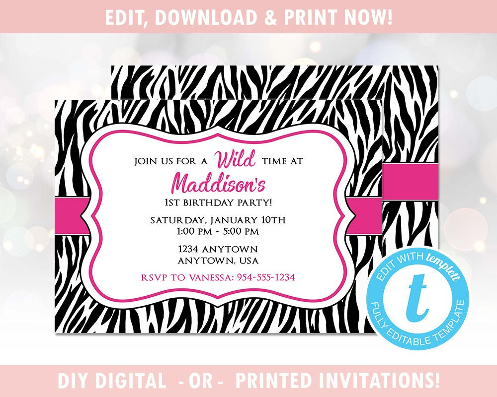 Pink Zebra Invites - Etsy intended for Zebra Invitations Printable Free
