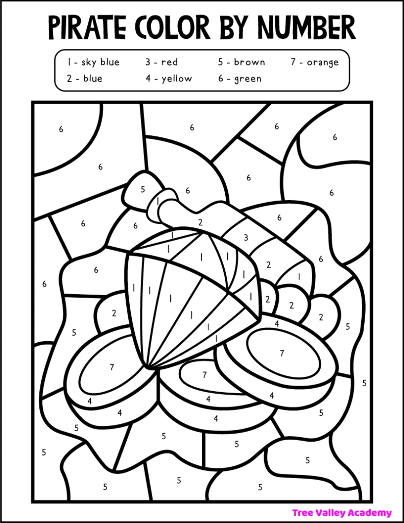 Pirate Colornumber - Tree Valley Academy inside Color By Number Free Printables