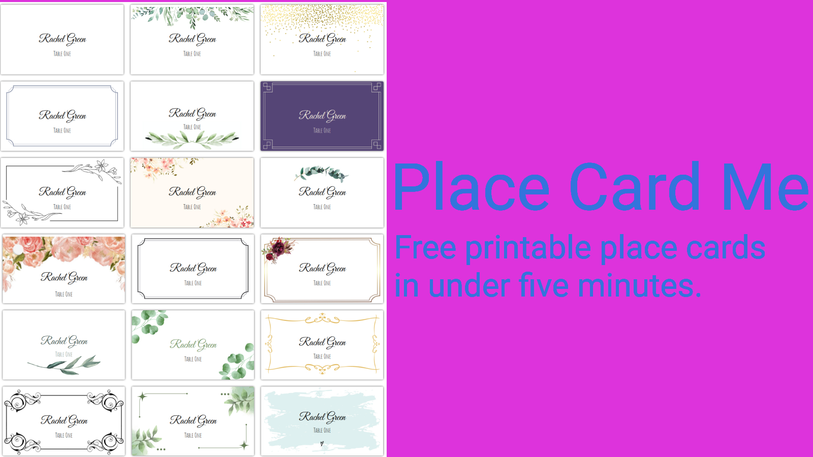 Place Card Me | Printable Place Cards In Under Five Minutes. throughout Free Printable Place Cards Template