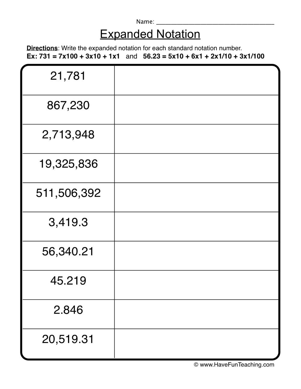 Place Value Expanded Notation Worksheet - Have Fun Teaching in Free Printable Expanded Notation Worksheets