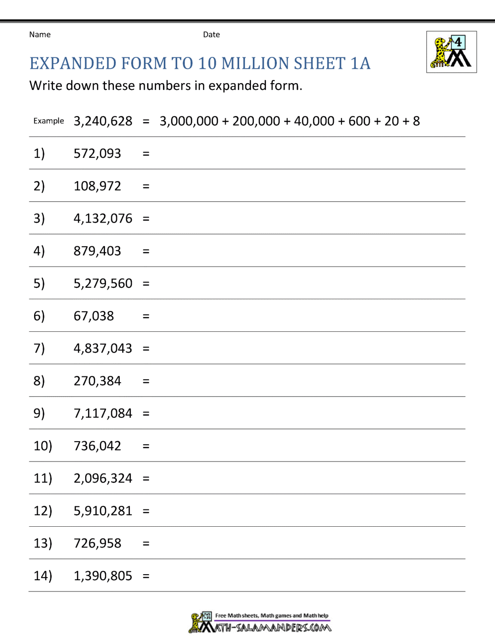Place Value Worksheet - Up To 10 Million with Free Printable Expanded Notation Worksheets