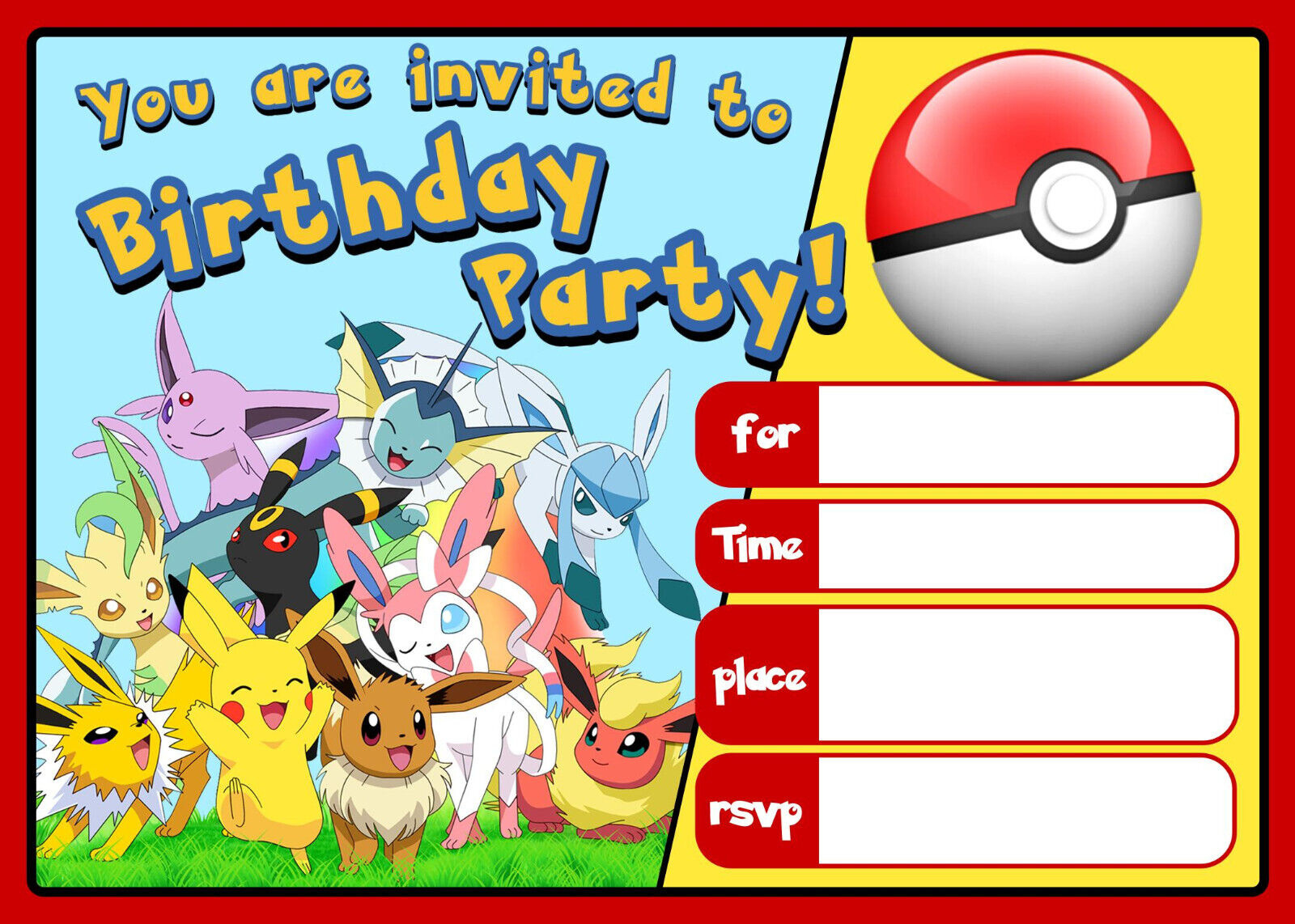 Pokemon Invitations Birthday Party Invites - A5 - Free Next Day within Free Printable Pokemon Birthday Invitations