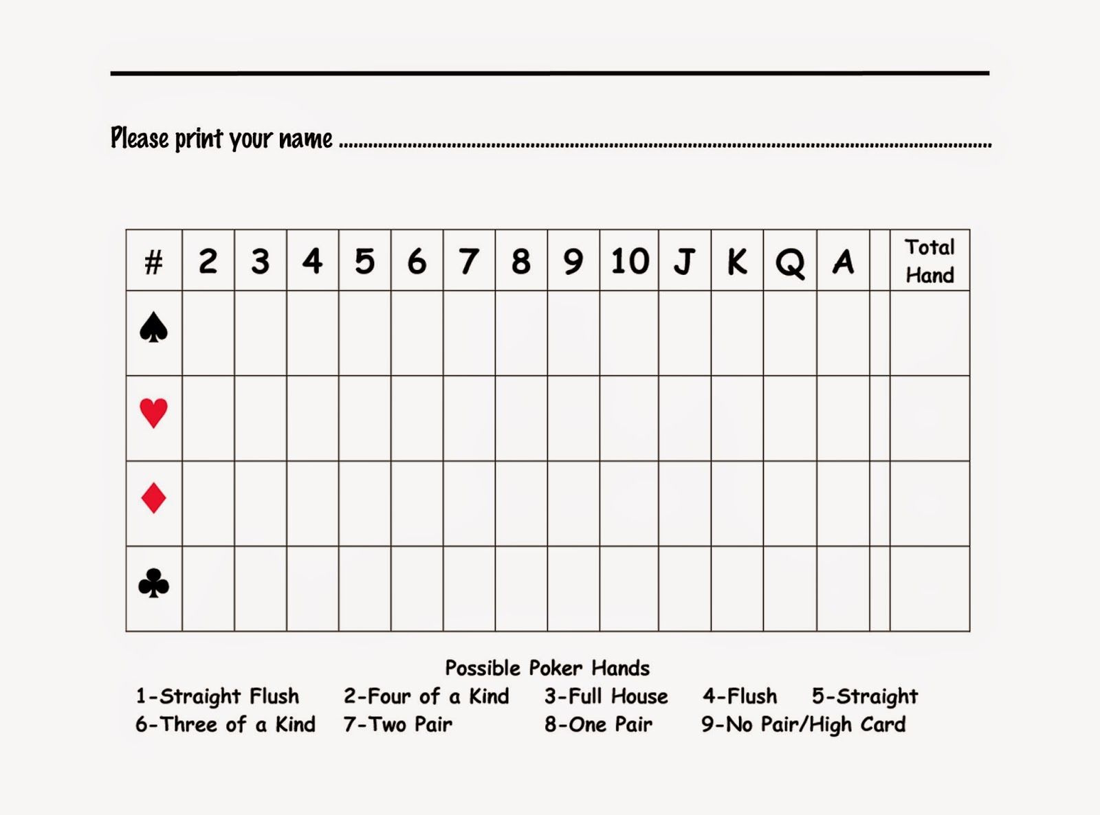 Poker Run Score Sheet for Free Printable Poker Run Sheets