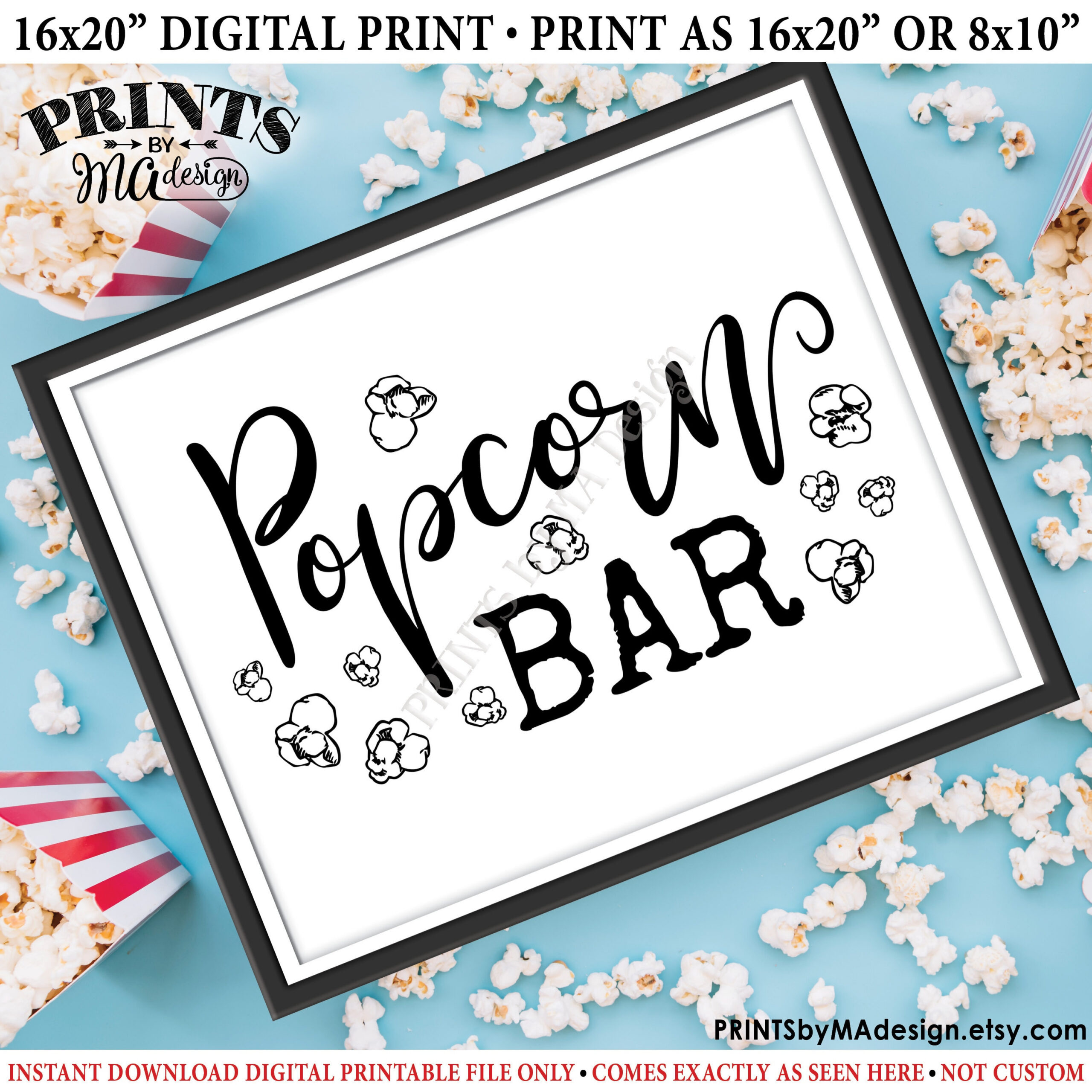 Popcorn Bar Sign, Printable 8X10/16X20” Sign, Instant Download intended for Popcorn Bar Sign Printable Free