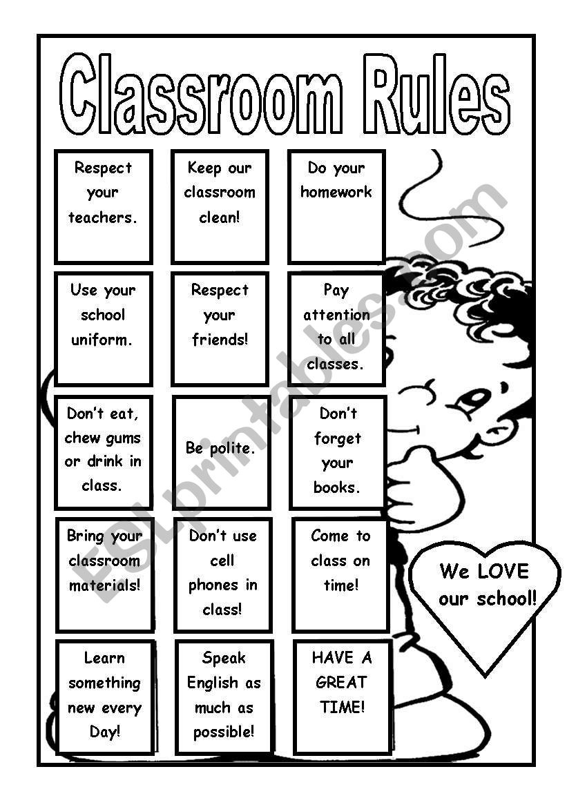 Poster: Classroom Rules - Esl Worksheetgiovannademartin intended for Free Printable Classroom Rules Worksheets