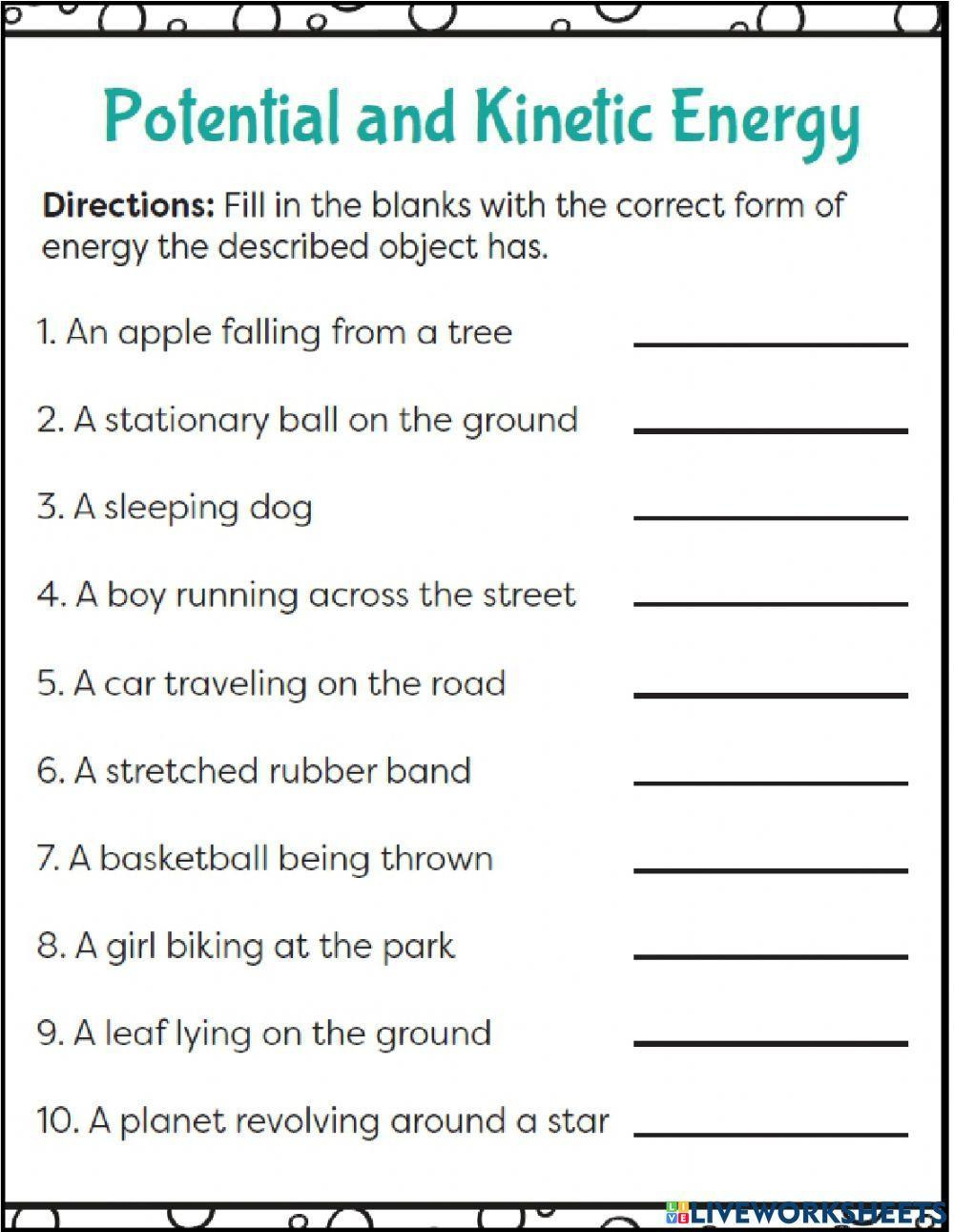 Potential And Kinetic Energy Exercise | Live Worksheets intended for Free Printable Worksheets On Potential And Kinetic Energy