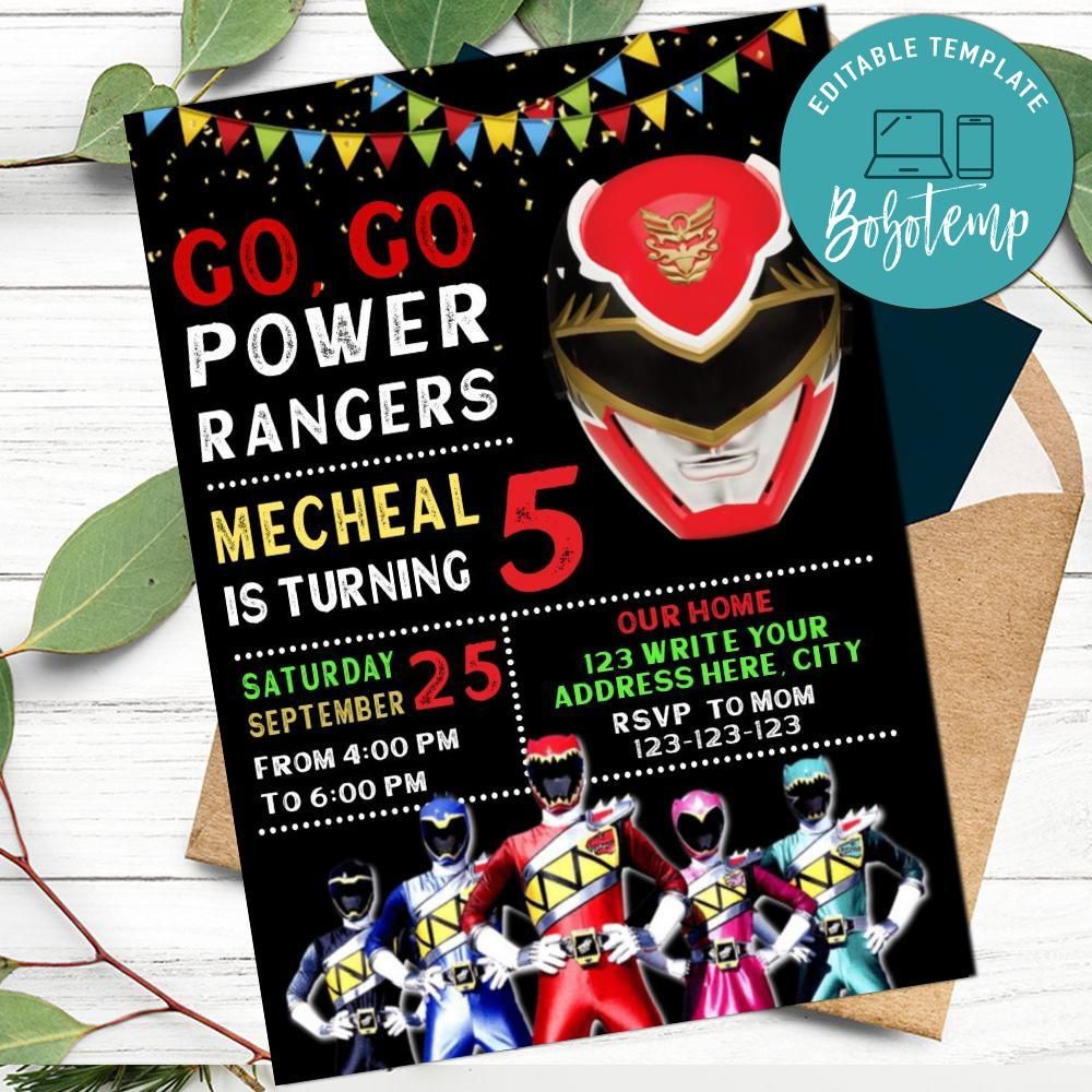 Power Rangers Invitation Customizable Template Instant Download inside Free Printable Power Ranger Birthday Invitations