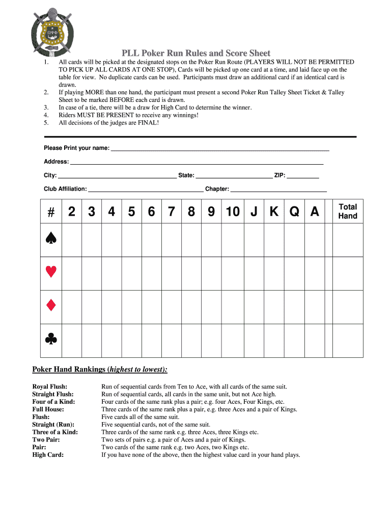 Ppl Poker Run Rules And Score Form - Fill Online, Printable regarding Free Printable Poker Run Sheets