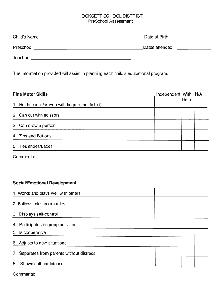 Preschool Assessment Checklist: Fill Out &Amp; Sign Online for Preschool Assessment Forms Free Printable