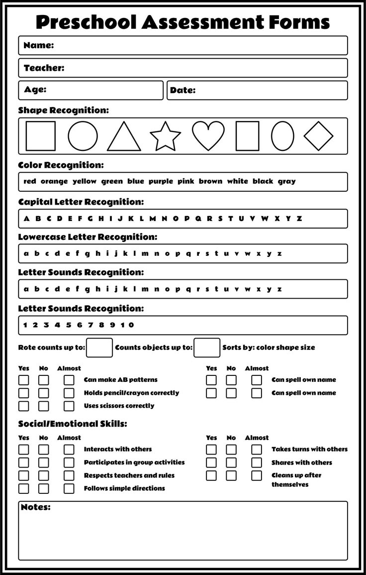 Preschool Assessment Skills - 10 Free Pdf Printables | Printablee in Free Printable Pre K Assessment Forms