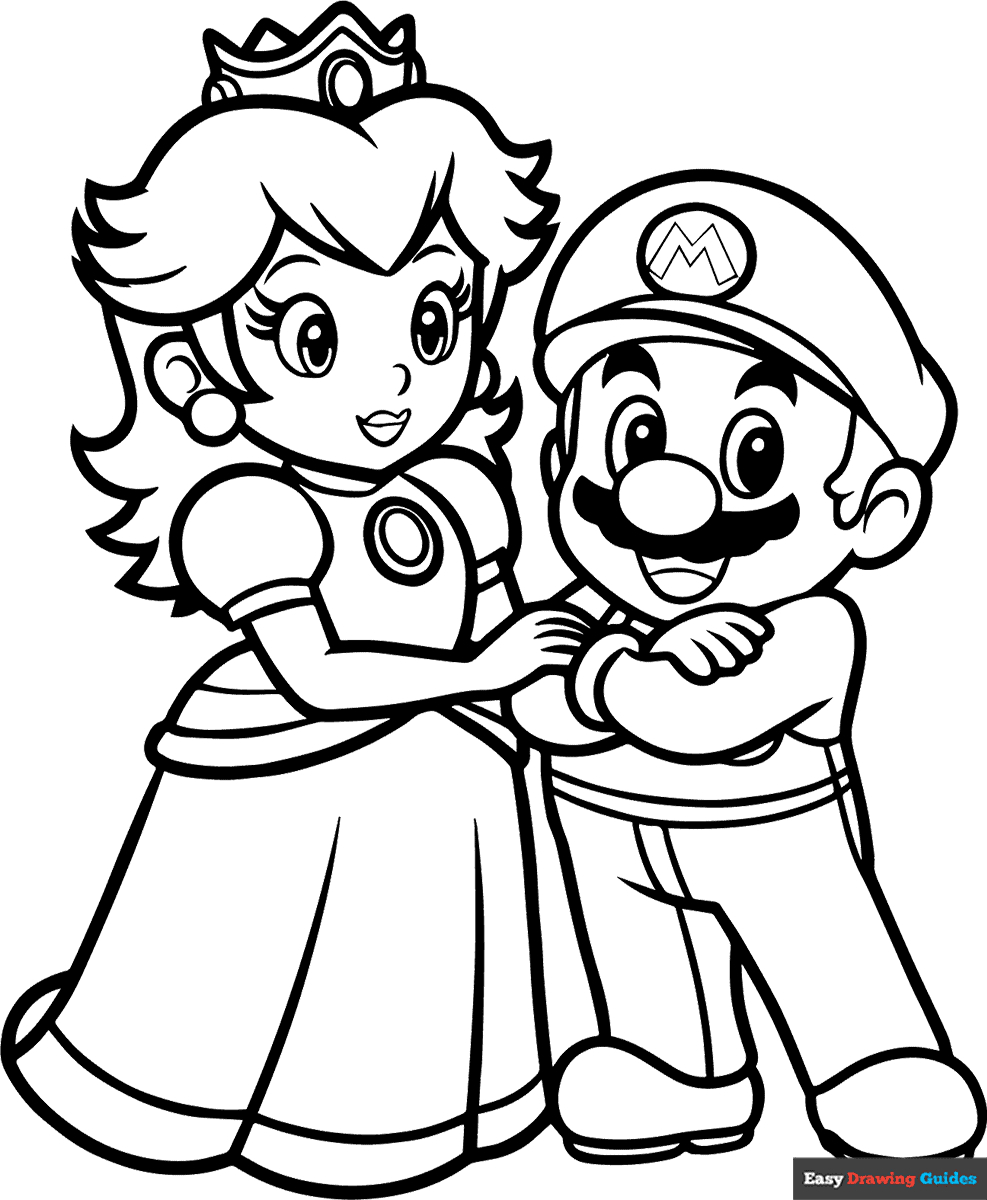 Princess Peach And Mario Coloring Page | Easy Drawing Guides with Mario Coloring Pages Free Printable