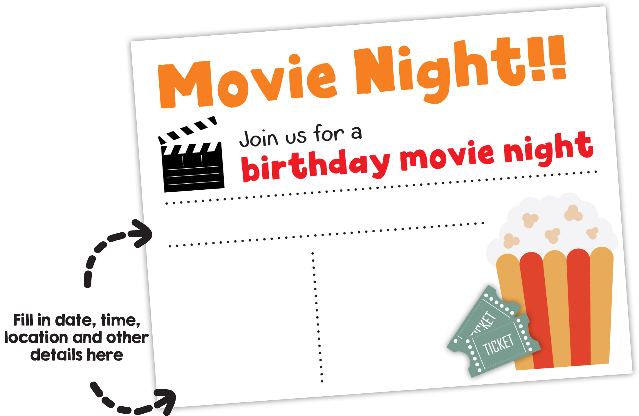 Print Your Free Movie Night Birthday Party Invitation - My Silly regarding Movie Birthday Party Invitations Free Printable