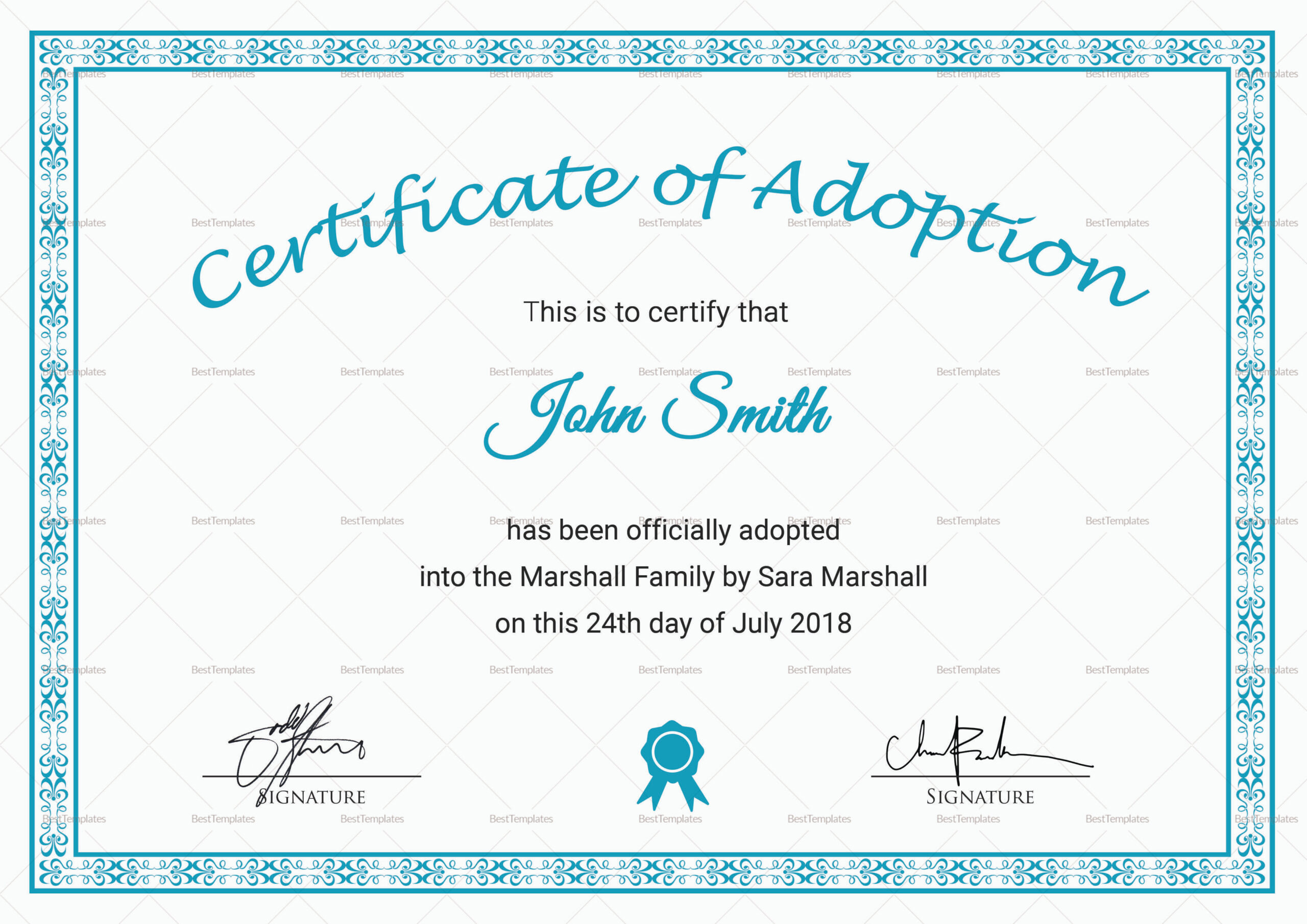 Printable Adoption Certificate Design Template In Psd, Word within Free Printable Adoption Certificate