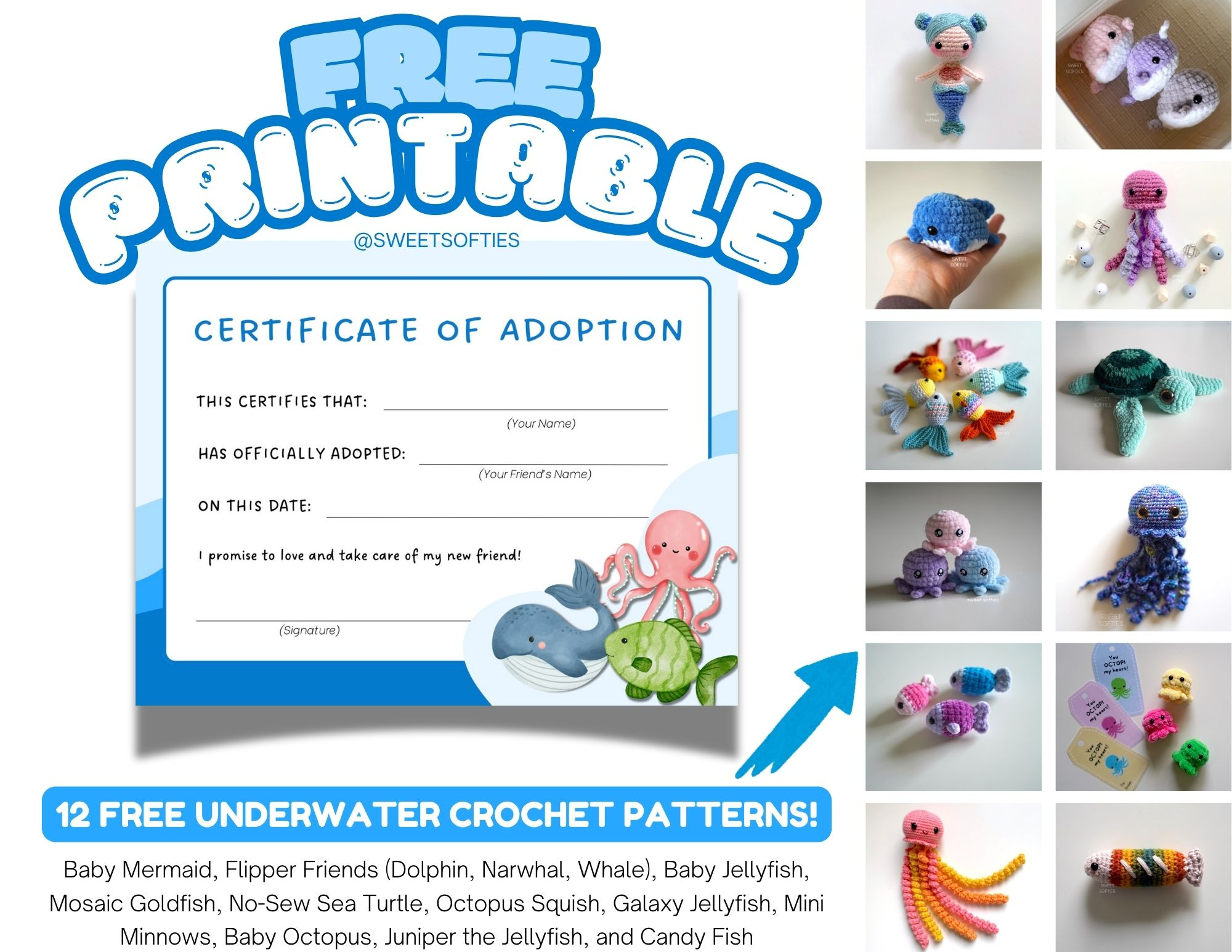 Printable Amigurumi Adoption Certificate + Free Crochet Sea Animal intended for Free Printable Stuffed Animal Adoption Certificate