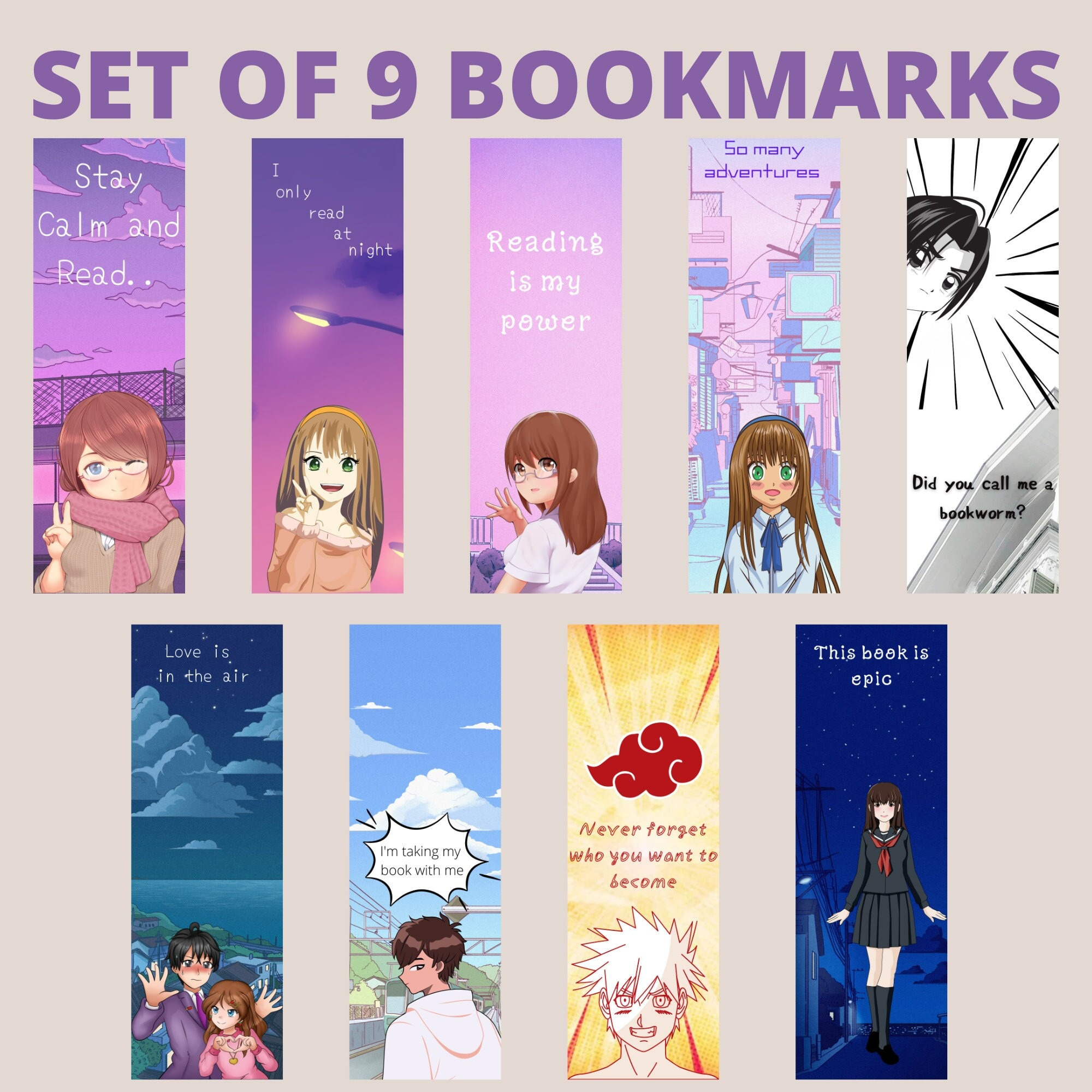 Printable Anime Bookmarks, Cartoon Anime Illustrated, Instant for Anime Bookmarks Printable For Free