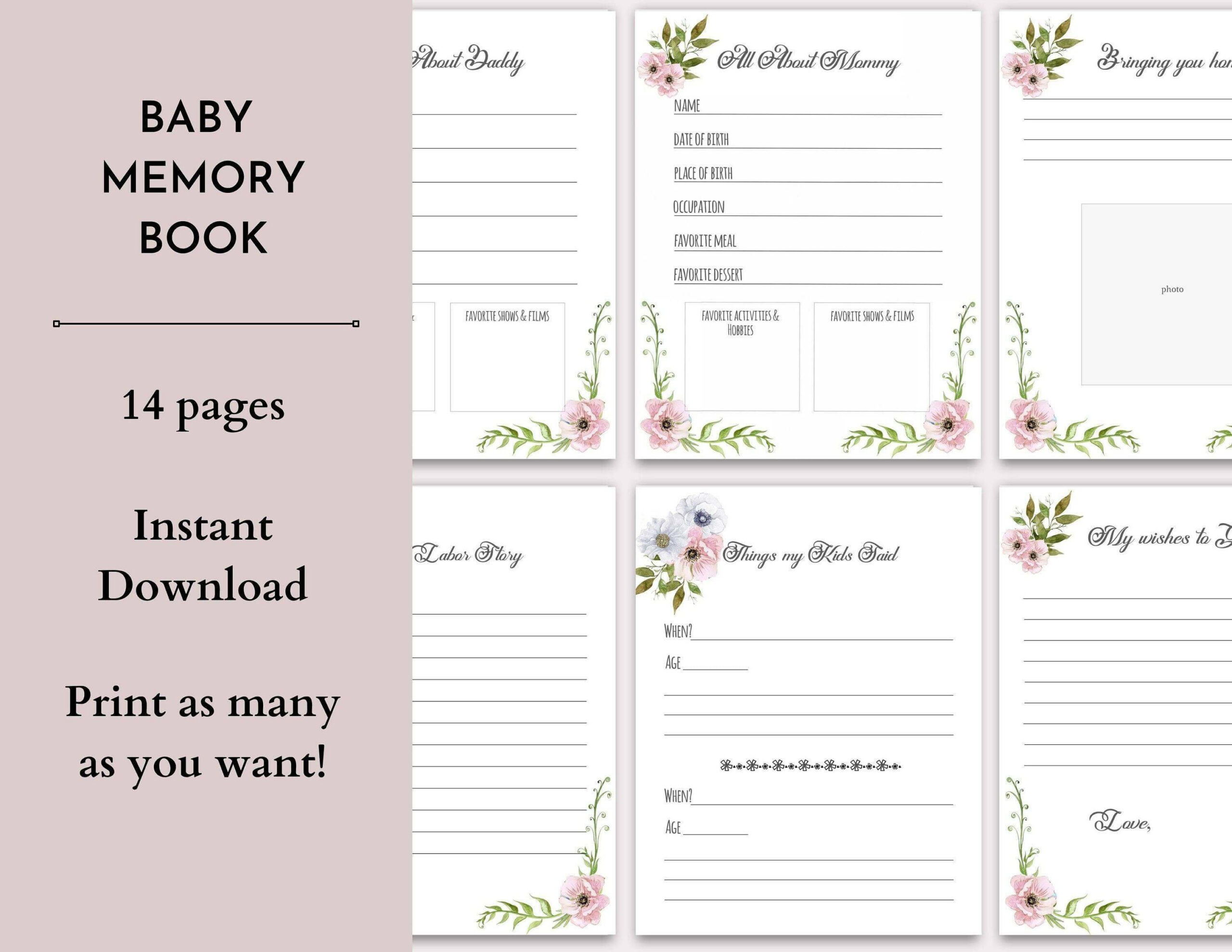 Printable Baby Memory Book - Worksheets Library for Free Printable Baby Journal Pages