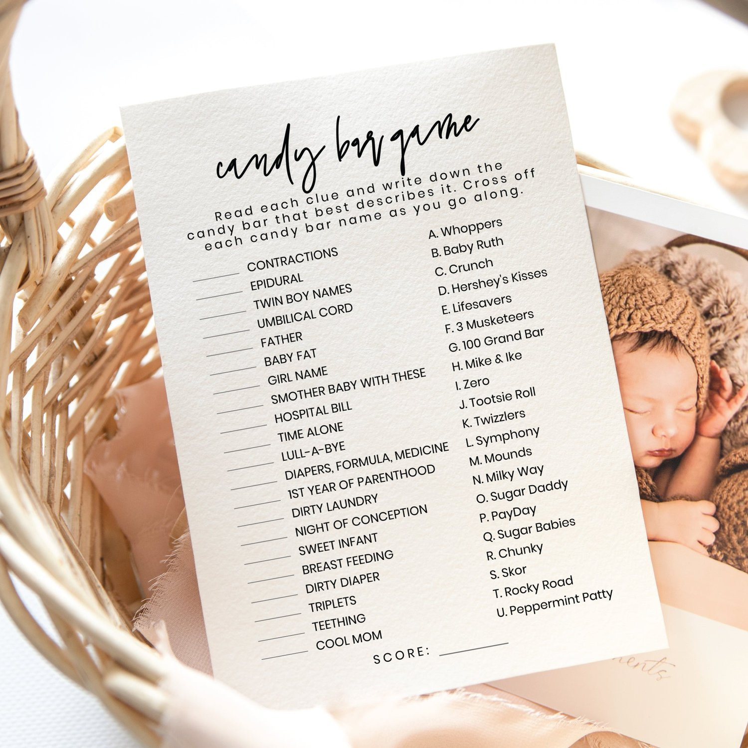 Printable Baby Shower Candy Bar Game - Minimalist Theme with regard to Candy Bar Baby Shower Game Free Printable