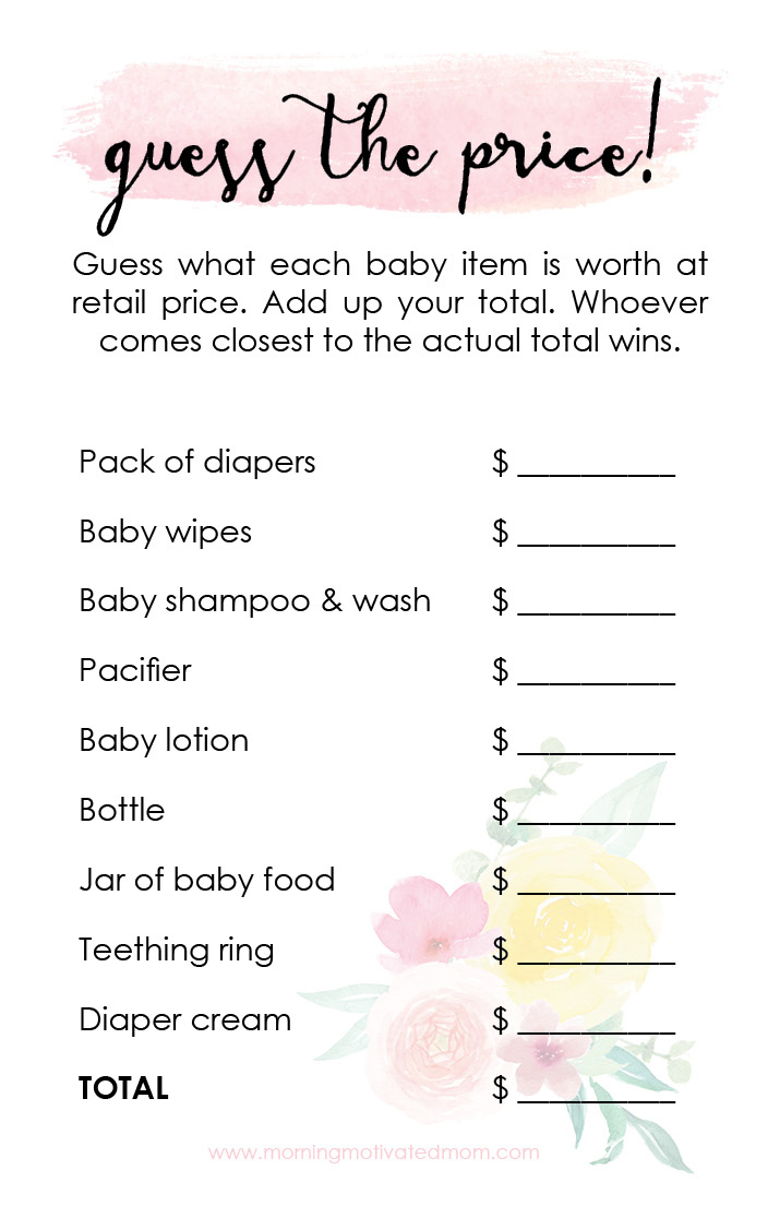 Printable Baby Shower Game: Guess The Price – Morning Motivated Mom in Free Printable Baby Shower Games With Answer Key