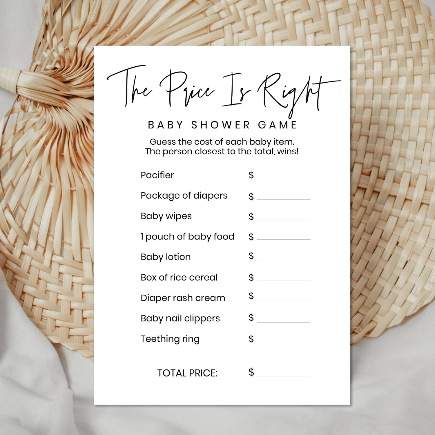 Printable Baby Shower The Price Is Right Game - Minimalist Theme inside Price Is Right Baby Shower Game Free Printable