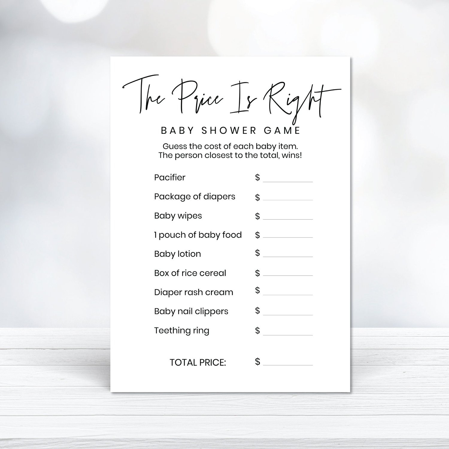 Printable Baby Shower The Price Is Right Game - Minimalist Theme regarding Price Is Right Baby Shower Game Free Printable