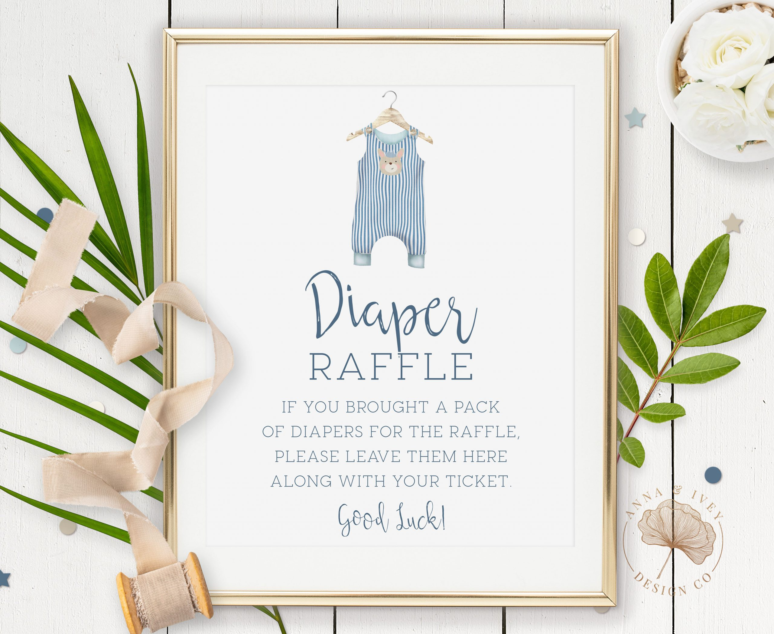Printable Blue Onesie Diaper Raffle Sign - Anna & Ivey Design Co throughout Free Printable Diaper Raffle Sign