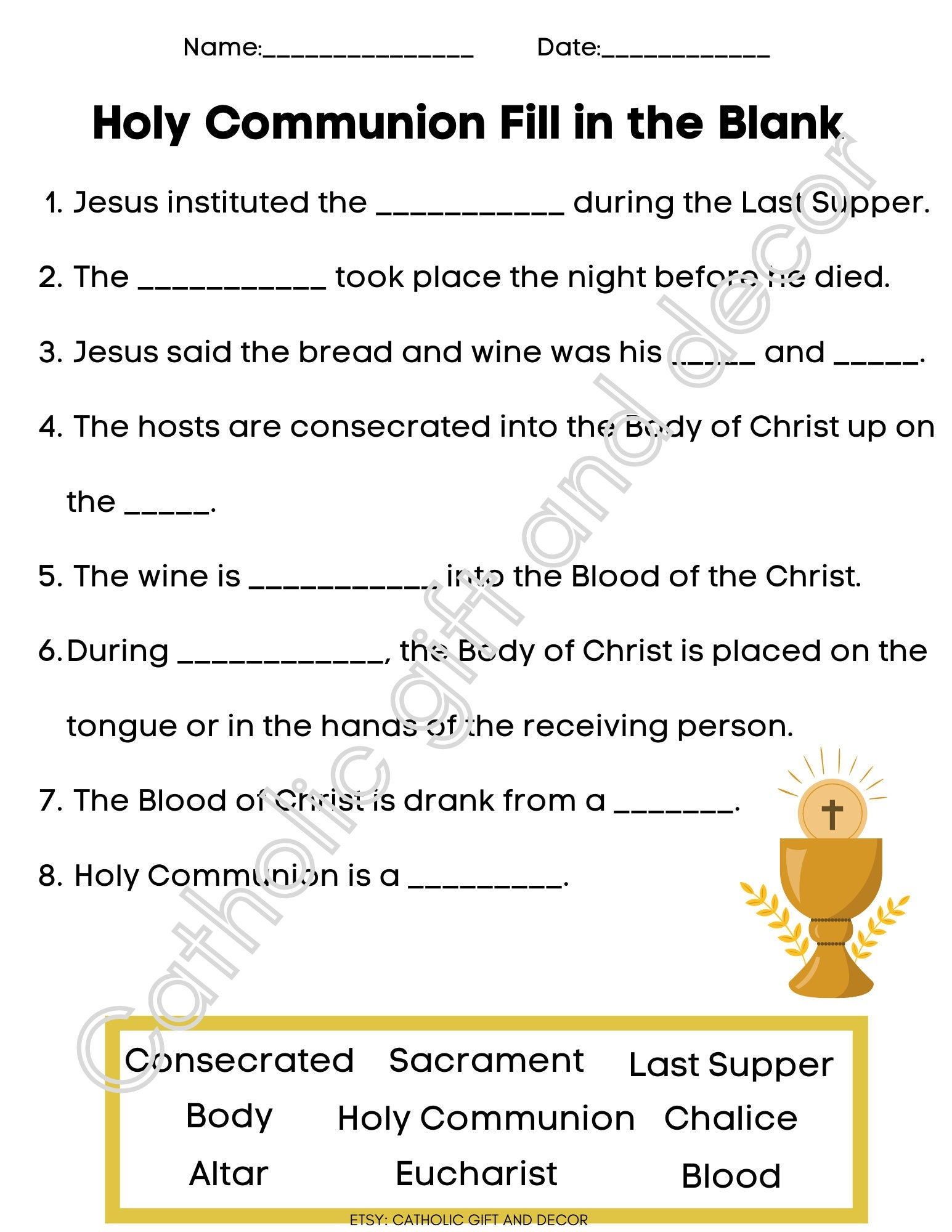 Printable Catholic First Communion Fill In The Blank 1St Communion intended for First Communion Printables Free