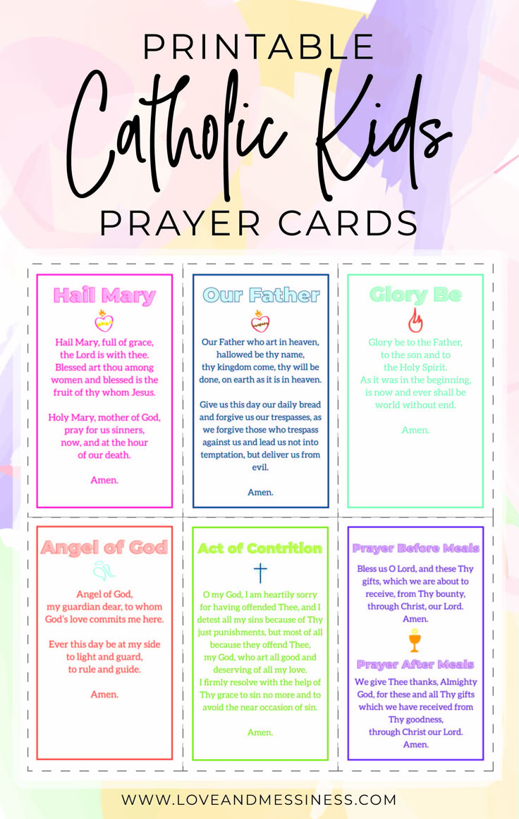 Printable Catholic Kids Prayer Cards in Free Printable Catholic Prayer Cards