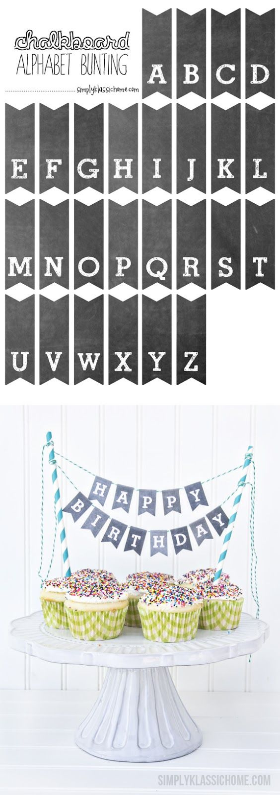 Printable Chalkboard Letters Cake Bunting with Free Printable Cake Bunting Template