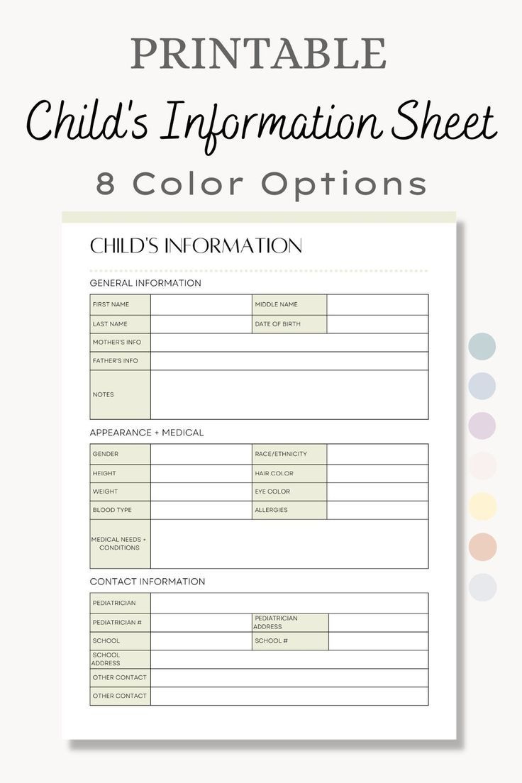 Printable Child&amp;#039;S Information Sheet, Important Information Sheet with regard to Free Printable Parent Information Sheet