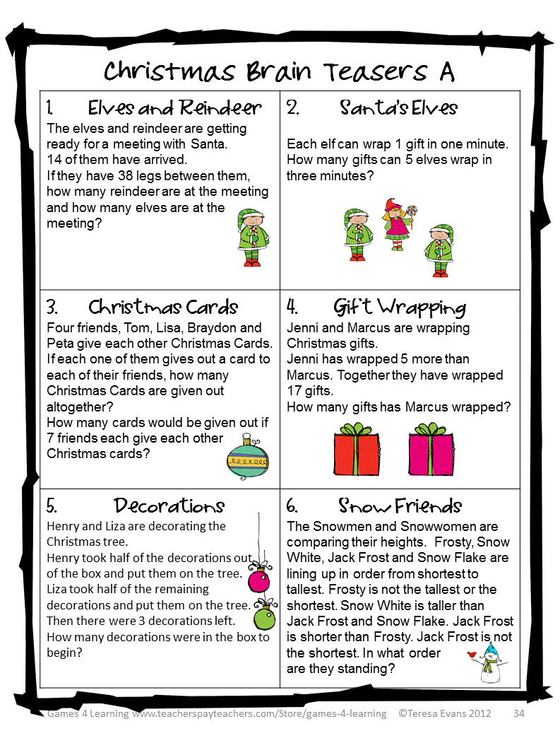 Printable Christmas Riddles For Adults pertaining to Free Printable Holiday Brain Teasers