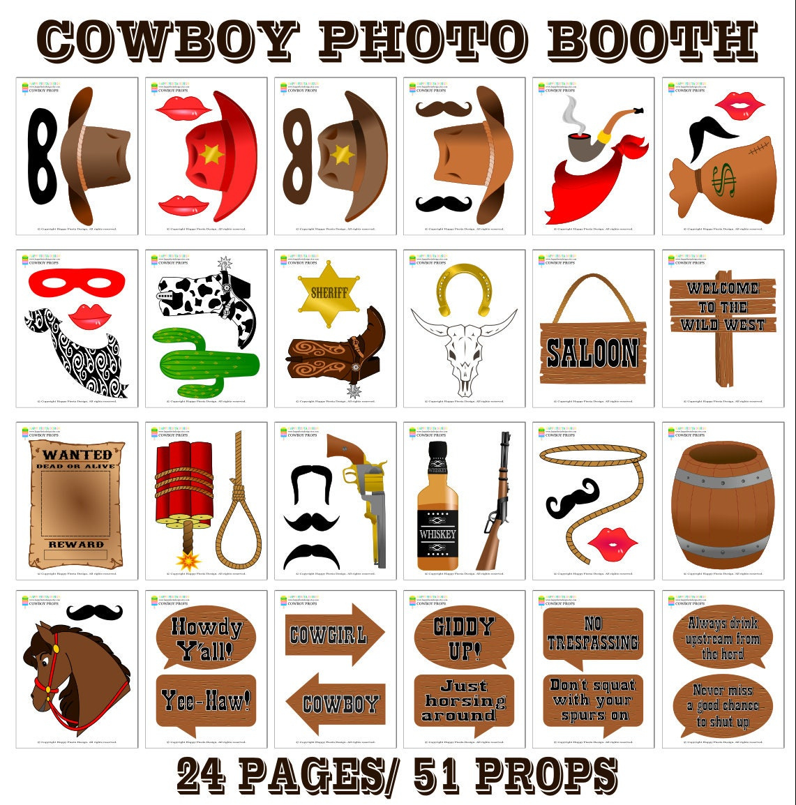 Printable Cowboy Photo Booth Props–Photo Booth Sign-Wild West within Free Printable Western Photo Props