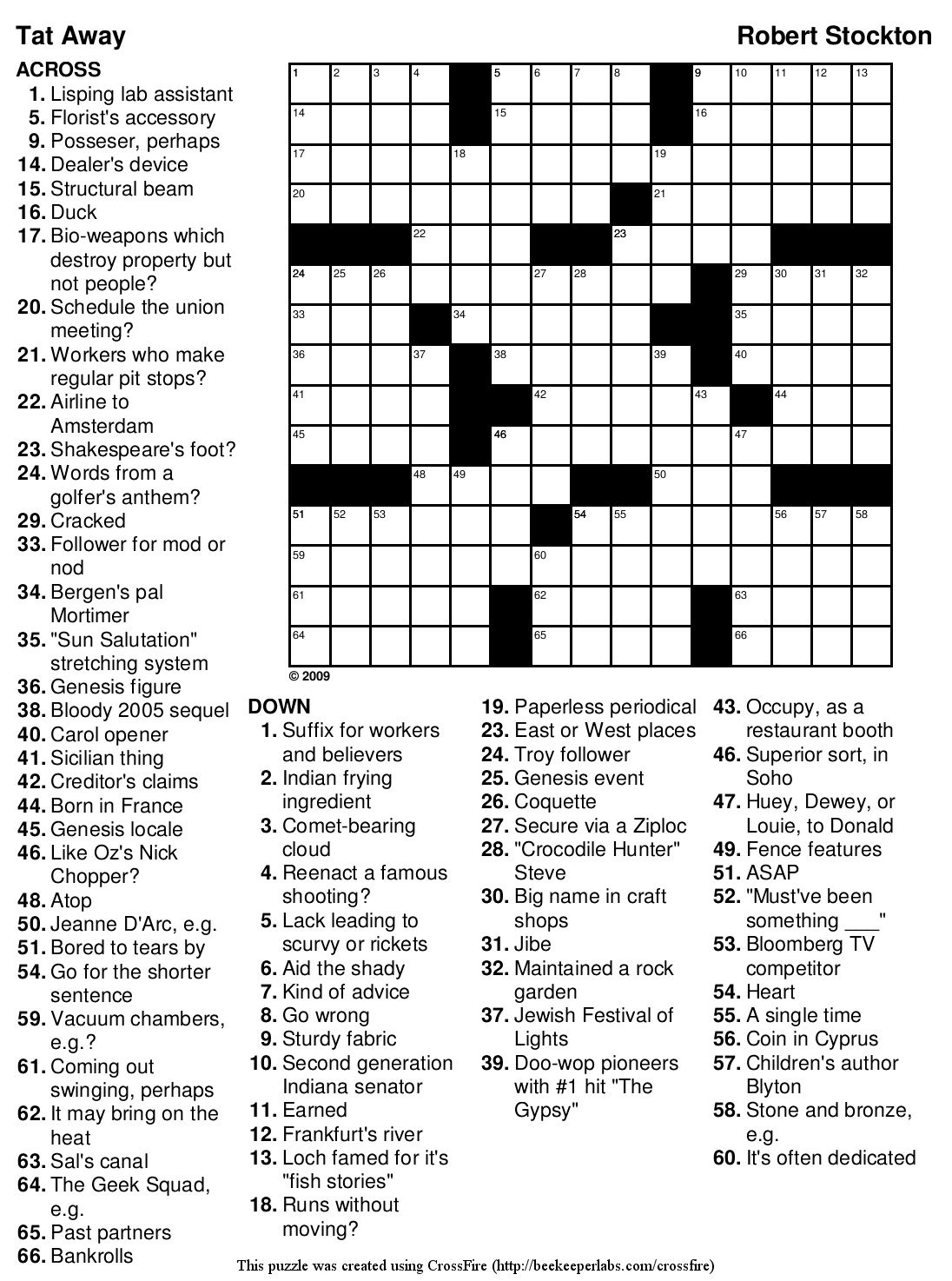 Printable Crossword Puzzle #127: "Tat Away" | Beekeeper Crosswords regarding Free Printable Themed Crossword Puzzles