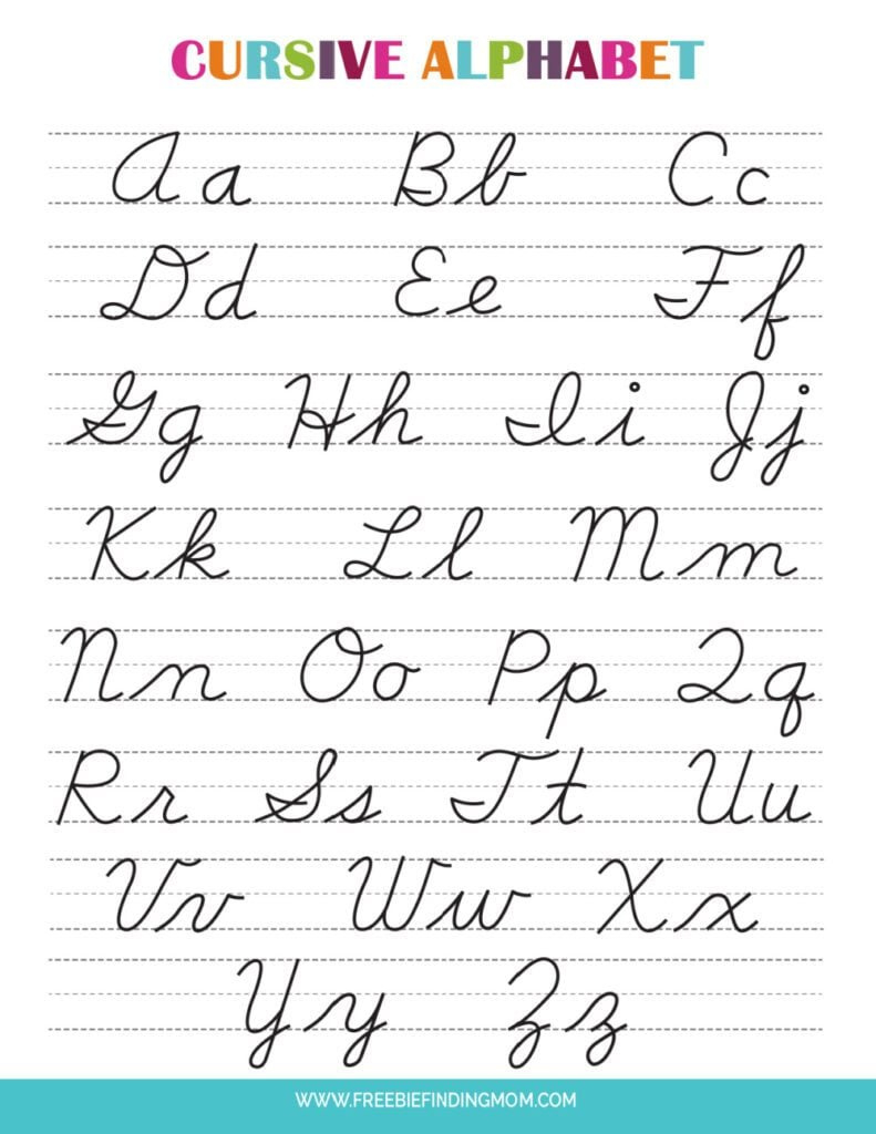 Printable Cursive Alphabet Chart Pdf (Upper And Lowercase Letters) intended for Free Printable Alphabet Letters Upper And Lower Case