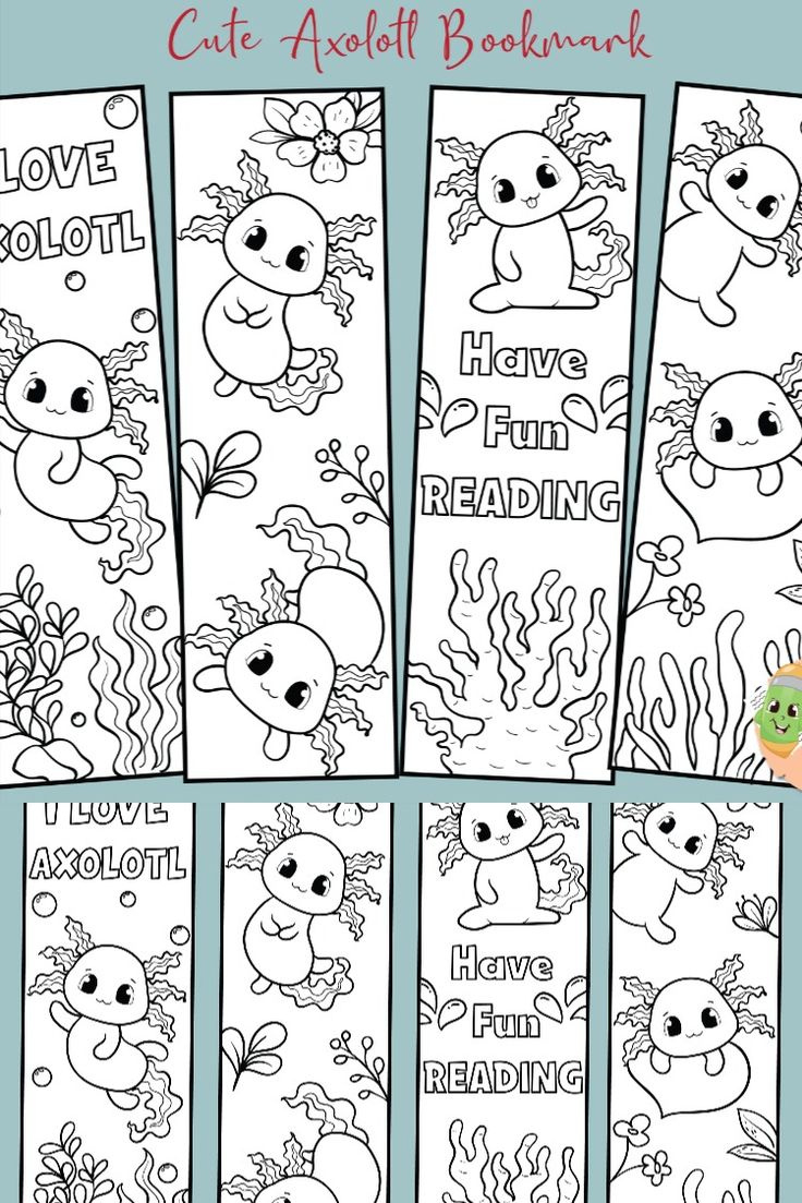 Printable Cute Axolotl Coloring Bookmarks For Kids, Baby Sloths with Free Printable Baby Bookmarks
